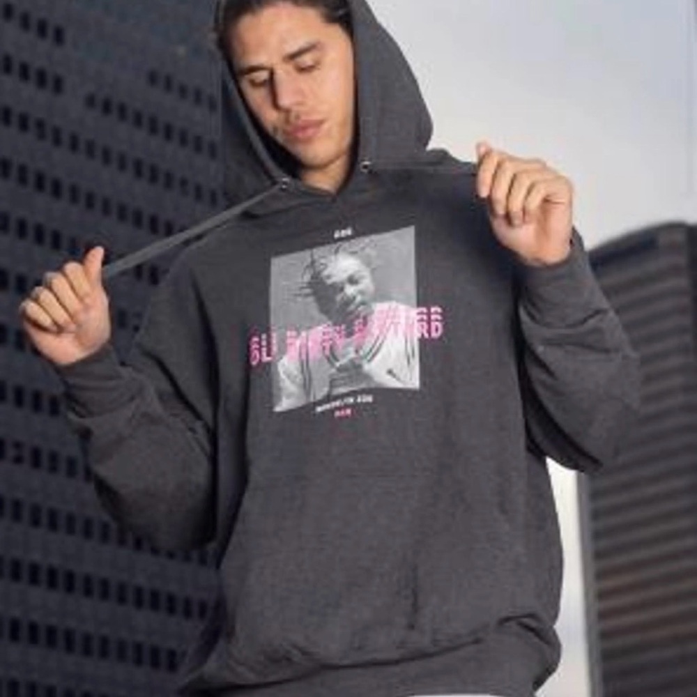 Forever 21 Black Crewneck Hoodie with Pink Graphic Print
